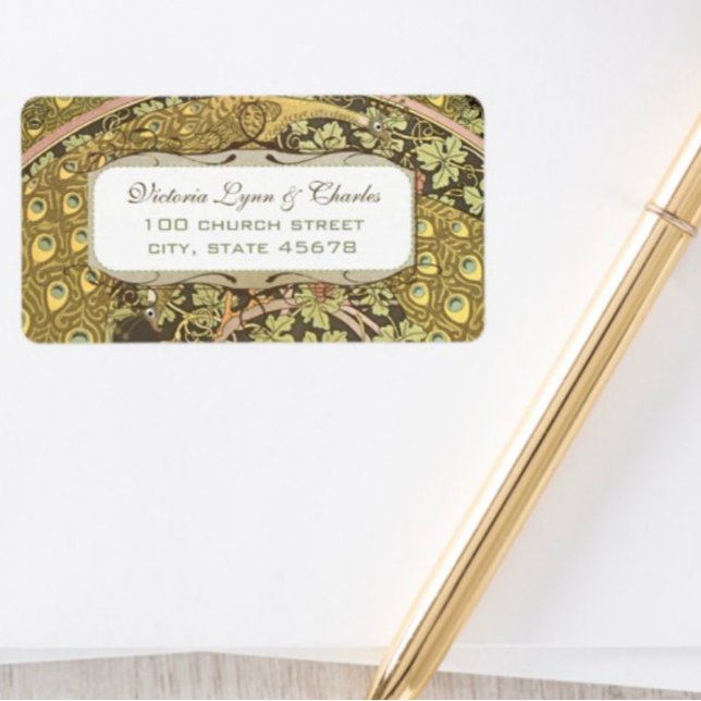 Arte Art Nouveau Vineyard Peacock UAWG Adressaufkleber (Von Creator hochgeladen)