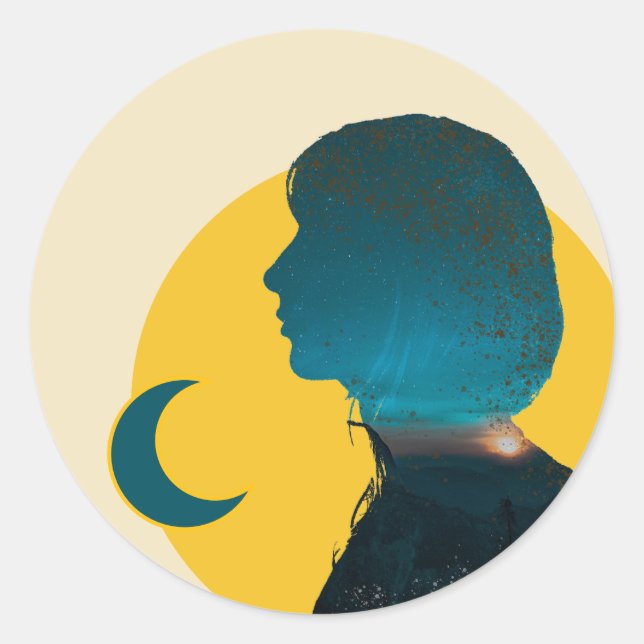 Arte Azul Escura Clássica Contemplativa e Criativa Runder Aufkleber (Vorderseite)