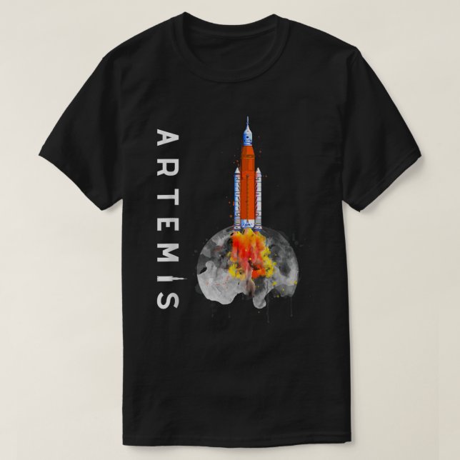 Artemis 1 SLS Raketenstart zum Mond und T-Shirt (Design vorne)