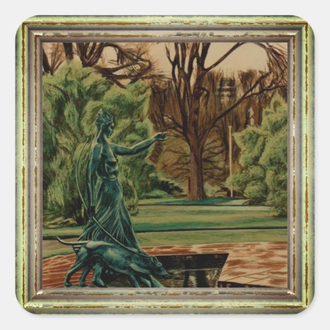 Artemis im Garten Quadratischer Aufkleber (Vorderseite)