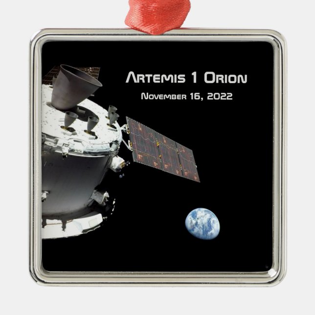 Artemis Orion Spacecraft Blauer Marmor Ornament Aus Metall (Vorne)