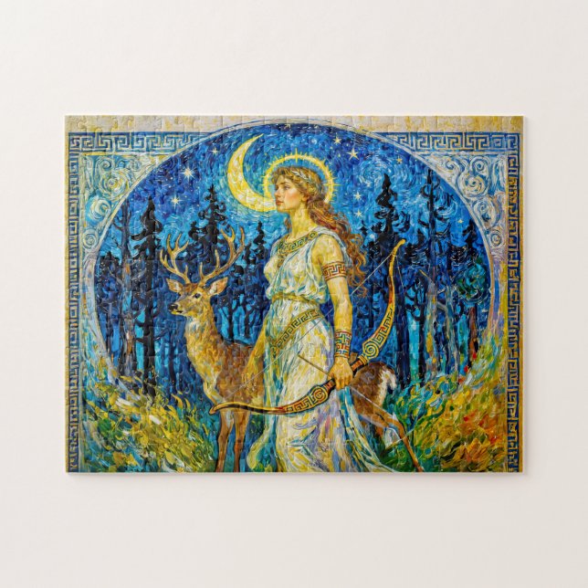Artemis with Deer and Bow in a Starry Forest Night Puzzle (Horizontal)