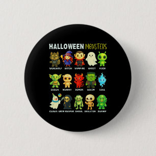 Arten von Halloween-Monstern pädagogisches Poster Button
