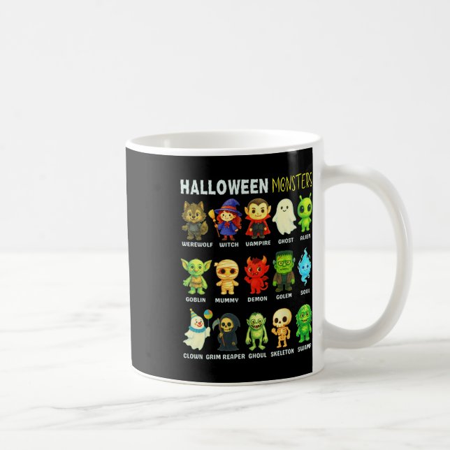 Arten von Halloween-Monstern pädagogisches Poster  Kaffeetasse (Rechts)