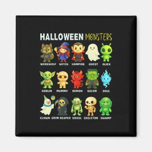 Arten von Halloween-Monstern pädagogisches Poster Magnet