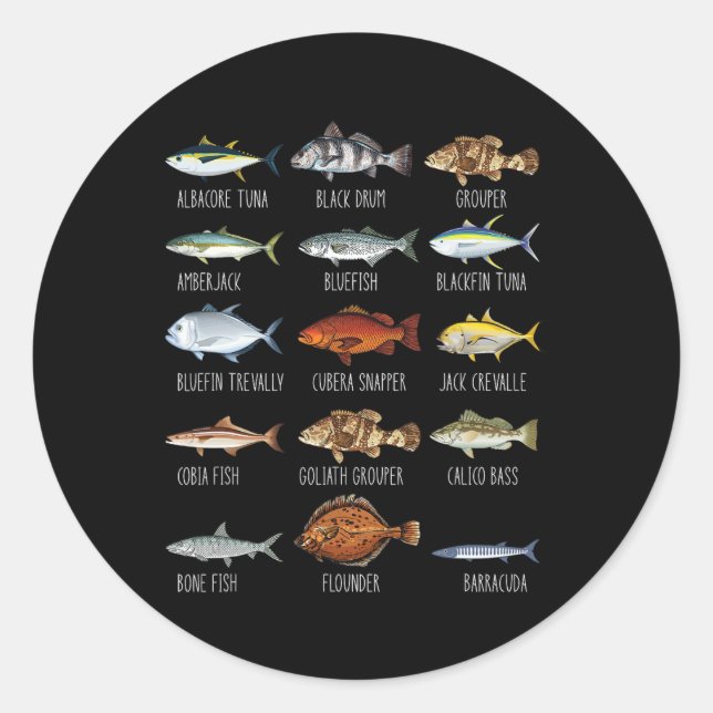 Arten von Salzwasserfischen Art Biologie Fischerei Runder Aufkleber (Vorderseite)