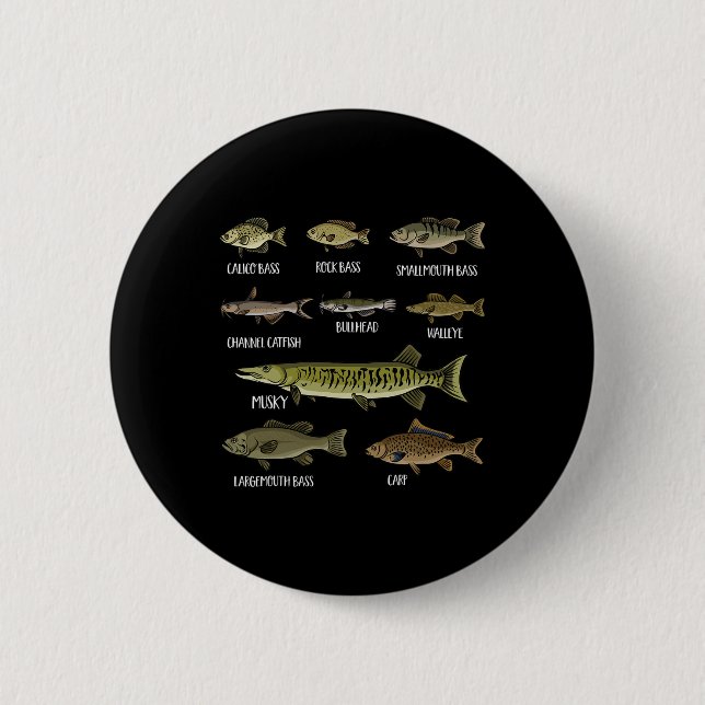 Arten von Süßwasserfischen Arten der Fischerei Button (Vorderseite)