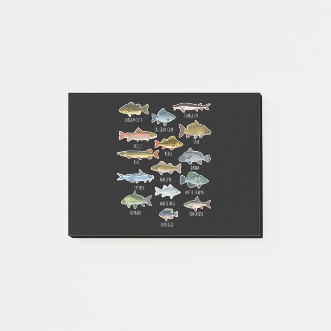 Arten von Süßwasserfischen Post-it Klebezettel (Vorderseite)