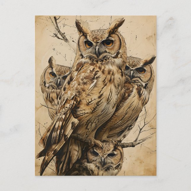 Artful Owls Vintag Postkarte (Vorderseite)