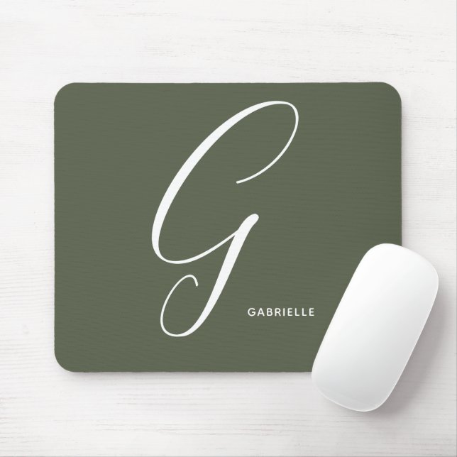 Artfully Monogrammed Script Letter G Chive Green Mousepad (Mit Mouse)