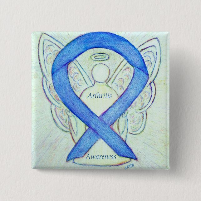 Arthritis Awareness Blue Ribbon Angel Custom Butto Button (Vorderseite)