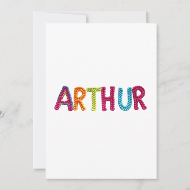 ARTHUR Name in lebendigem Häkelmuster Einladung (Vorderseite)