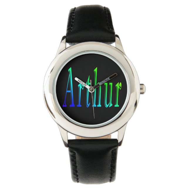 Arthur, Name, Logo, Boys Black Leather Watch. Armbanduhr (Vorderseite)