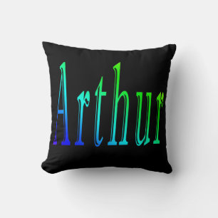 Arthur, Name, Logo, schwarze Kissenhülle. Kissen