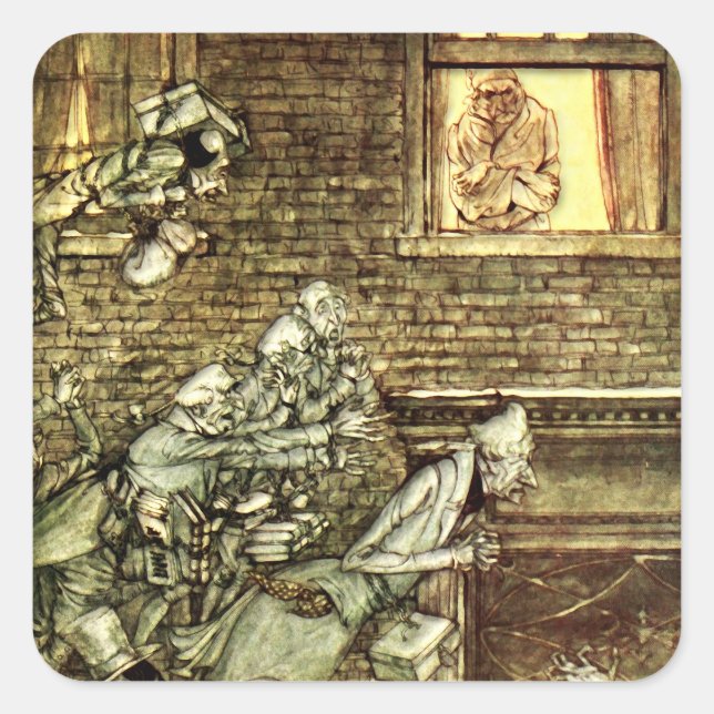 Arthur Rackham - A Christmas Carol - Geister Quadratischer Aufkleber (Vorderseite)