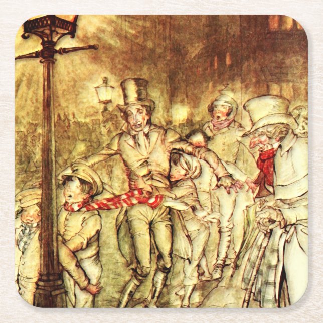 Arthur Rackham - A Christmas Carol - Street Rechteckiger Pappuntersetzer (Vorderseite)