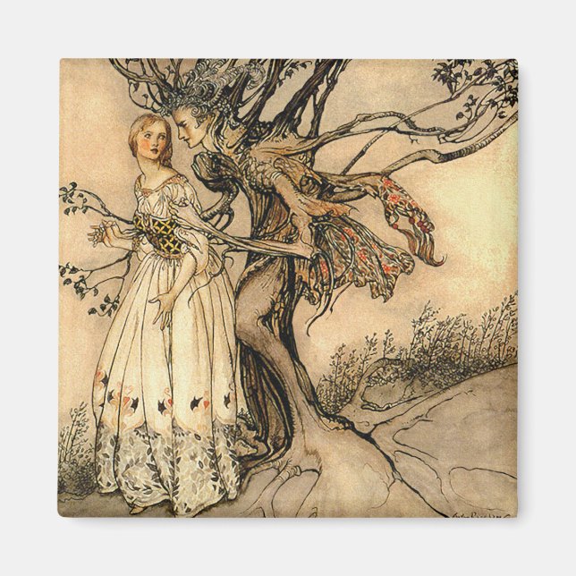 Arthur Rackham - Alte Frau im Wald Magnet (Vorne)