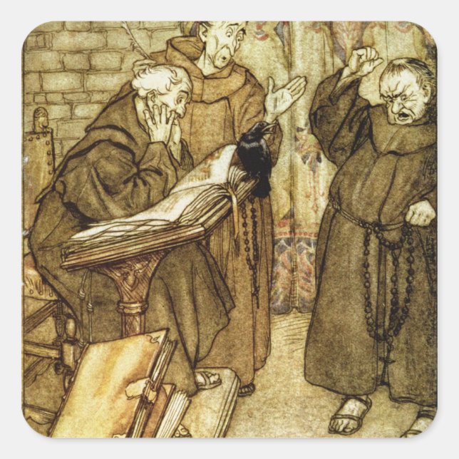 Arthur Rackham |Darstellung von "The Jackdaw of Rh Quadratischer Aufkleber (Vorderseite)