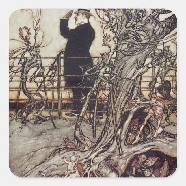 Arthur Rackham | Die Kensington Gardens liegen in  Quadratischer Aufkleber (Vorderseite)