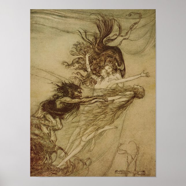 Arthur Rackham | Die Rhinemaidens von Alberich Poster (Vorne)