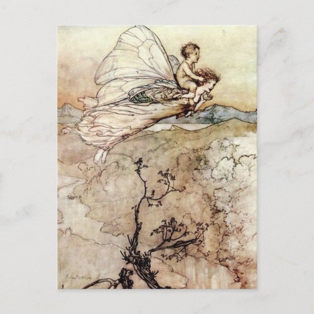 Arthur Rackham Fairy und Baby Flying Postkarte (Vorderseite)