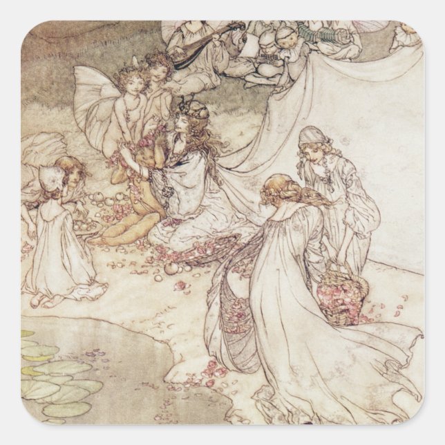 Arthur Rackham | Illustration für eine Märchen, Fa Quadratischer Aufkleber (Vorderseite)