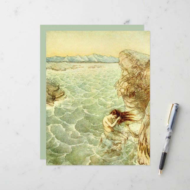 Arthur Rackham Illustration Nymph auf einem Rock P (Vorderseite/Rückseite Beispiel)