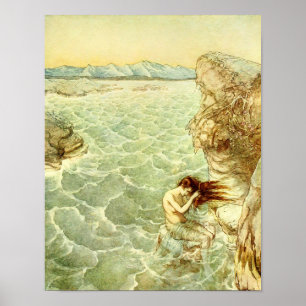 Arthur Rackham Illustration Nymphe auf einem Felse Poster