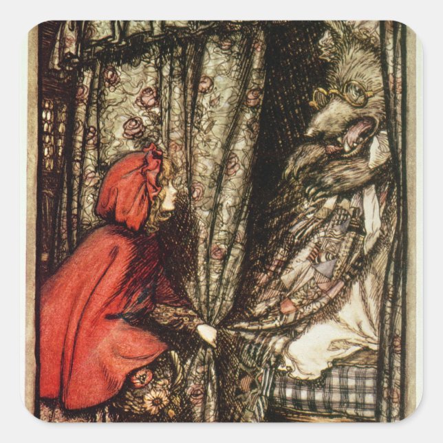 Arthur Rackham Little Red Riding Hood Quadratischer Aufkleber (Vorderseite)