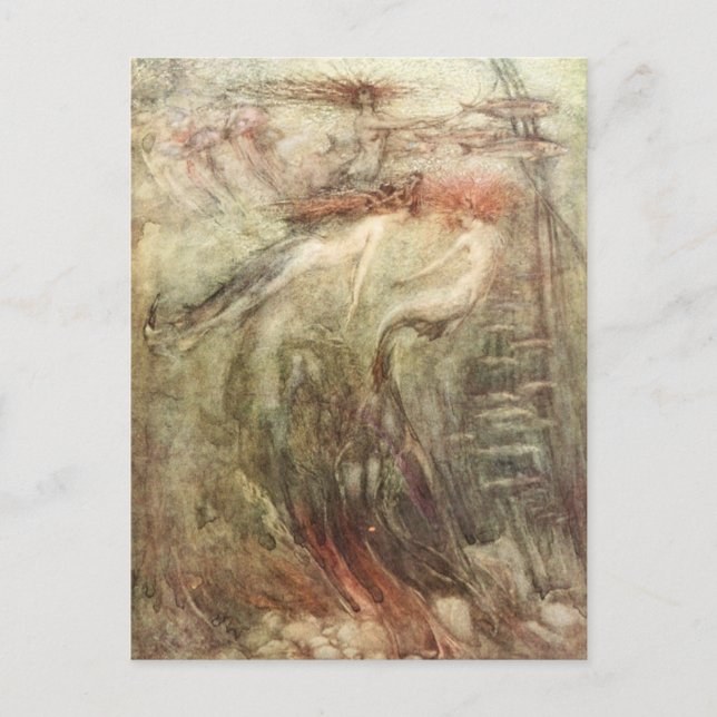 Arthur Rackham Mermaid kommt dort raus, wo es sonn Postkarte (Vorderseite)