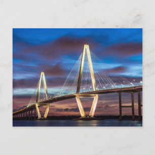 Arthur Ravenel Bridge bei Nacht Postkarte