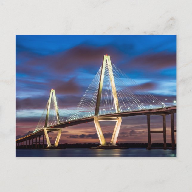 Arthur Ravenel Bridge bei Nacht Postkarte (Vorderseite)