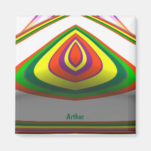 ARTHUR ~ SQUARE EYE 3D Fraktal Green Yellow ~ Magnet