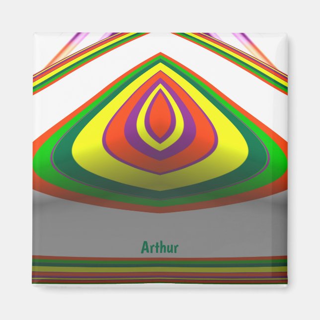 ARTHUR ~ SQUARE EYE 3D Fraktal Green Yellow ~ Magnet (Vorne)