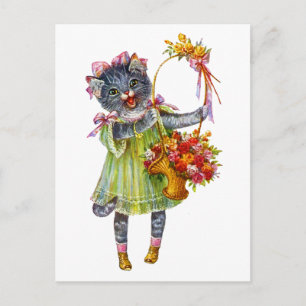 Arthur Theile Kitty Cat mit Blume Basket Postkarte