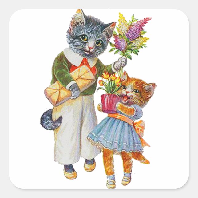 Arthur Thiele Cats Bearing Geschenke Quadratischer Aufkleber (Vorderseite)