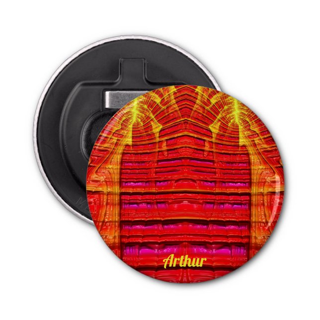 ARTHUR ~ WEIRD Rot Gelb und Rosa 3D-Fraktal ~ Flaschenöffner (Vorderseite)