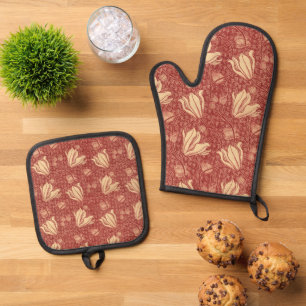 Arthur Wilcock The Lily Vintage Floral Rot Muster Ofenhandschuh & Topflappen-Set