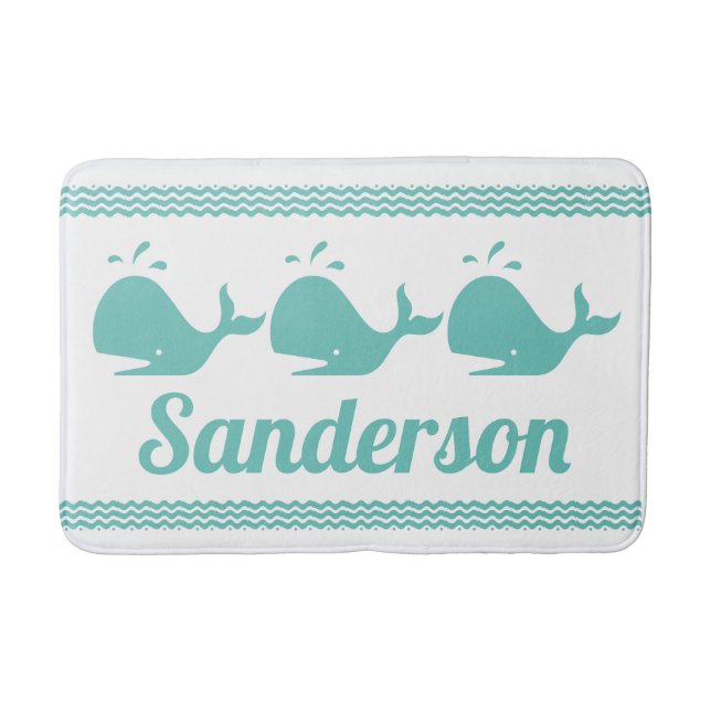 Artic Aquamarin Blue Whale & waves Blue & White Kü Badematte (Vorderseite)