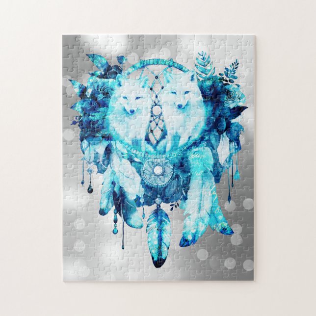 Artic Fox Dreamcatcher Ice Blue Floral Puzzle (Vertikal)