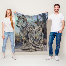 Artic Wolves Wintery Fleece Blanket