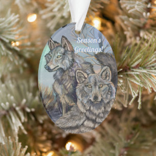 Artic Wolves Wintery Ornament