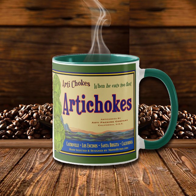 Artichoke Funny Vintag Crate Art Kaffee Tasse (Artichoke Art Retro Coffee Mug)