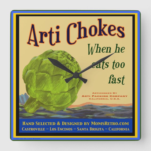 Artichokes Retro Kitchenuhr Quadratische Wanduhr (Vorderseite)