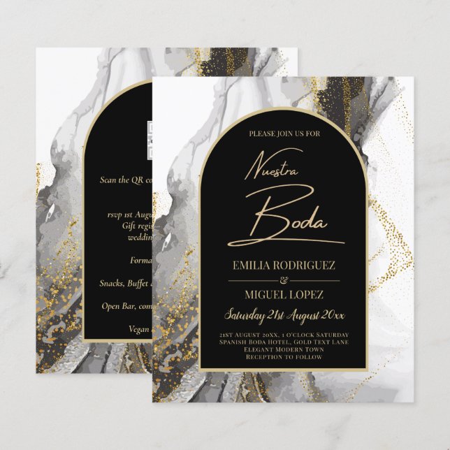 Artículo de boda negro y dorado, bilingüe (Vorne/Hinten)