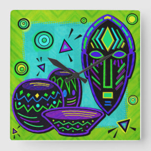 Artifakt African Pop Art Quadratische Wanduhr