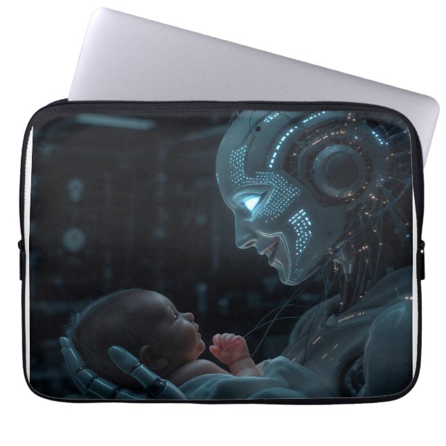 "Artificial Grace" - Futuristic Robot and Baby Laptopschutzhülle (Vorderseite)
