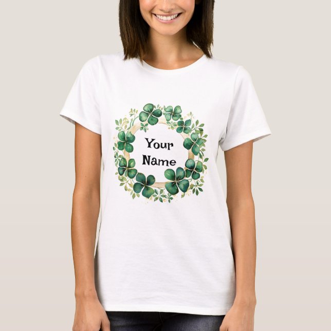 Artiful Green Watercolor Clover Weath T-Shirt (Vorderseite)