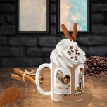 Artikel 4 Foto Terracotta | Blush Couple   Name C Kaffeetasse<br><div class="desc">Dieses Paar hat vier gewölbte Foto mit verflochtenen,  weißen und schwarzen Rahmen auf Terrakotta-Hintergrund. Der Raum wurde unten für die Namen der Paare im Skripttext entworfen.</div>