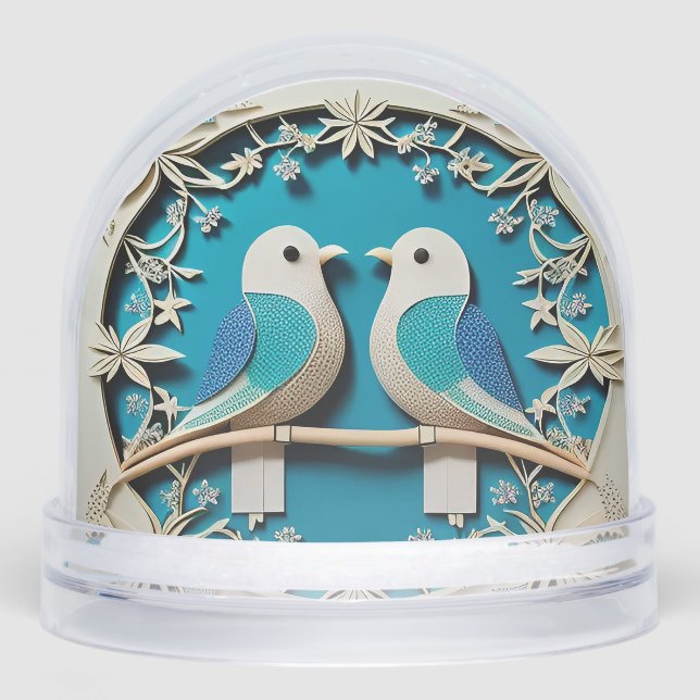 Artikel von zwei Vögeln mit Blumenmotiven Schneekugeln (Vorderseite)